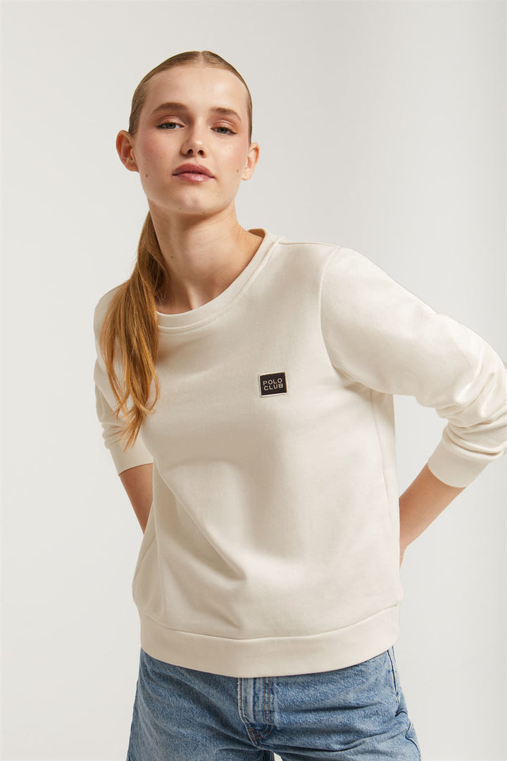 Sudadera blanco roto de cuello redondo y detalle Polo Club