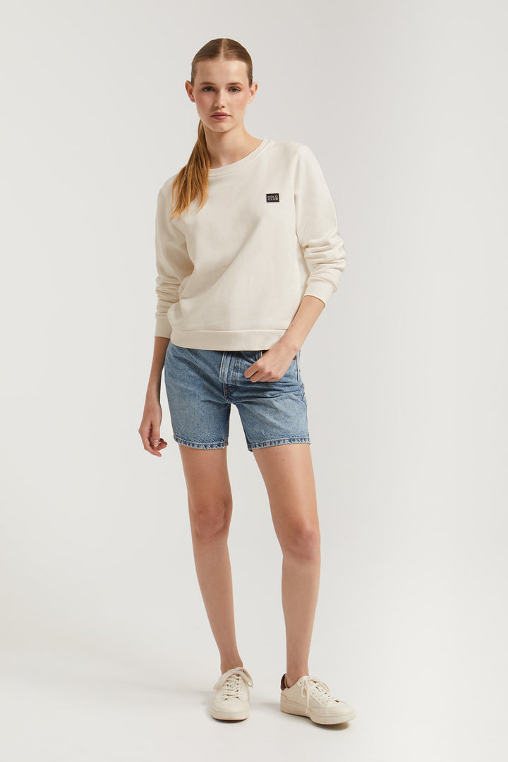 Sweatshirt em branco sujo com decote redondo e pormenor Polo Club