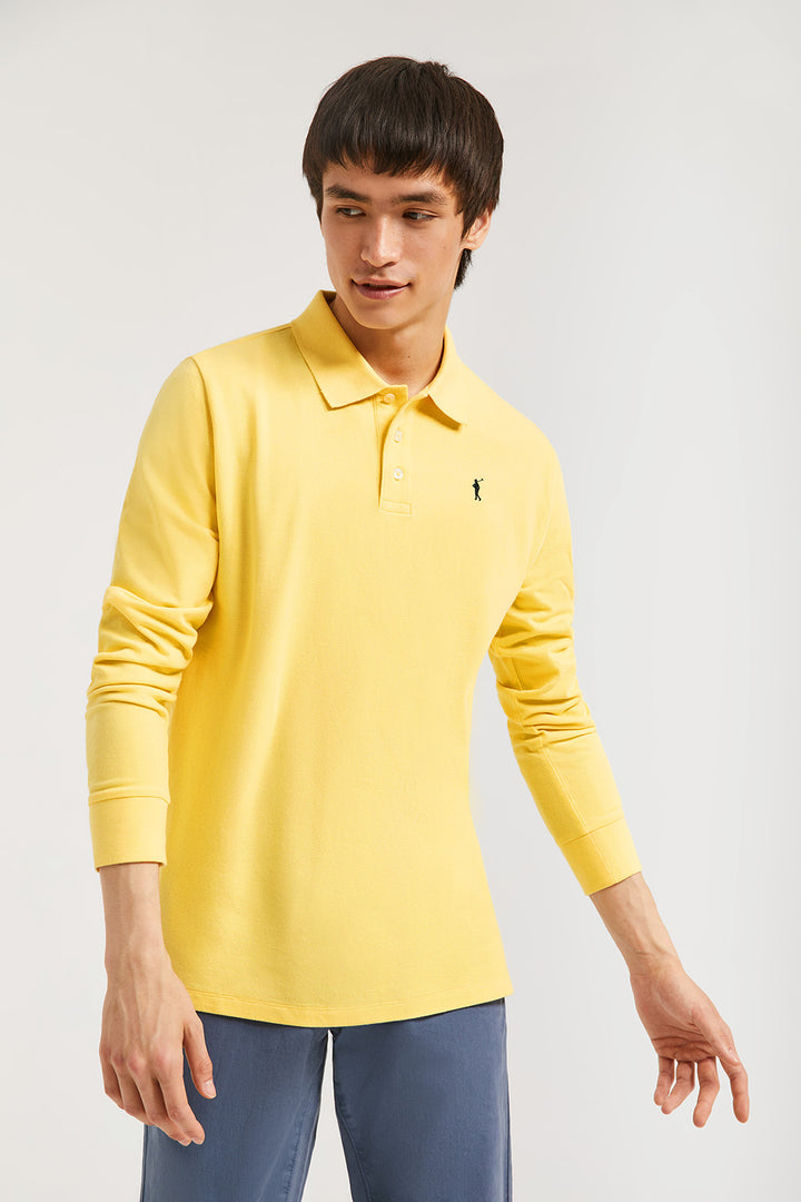 Polo piqué de manga larga amarillo con bordado Rigby Go