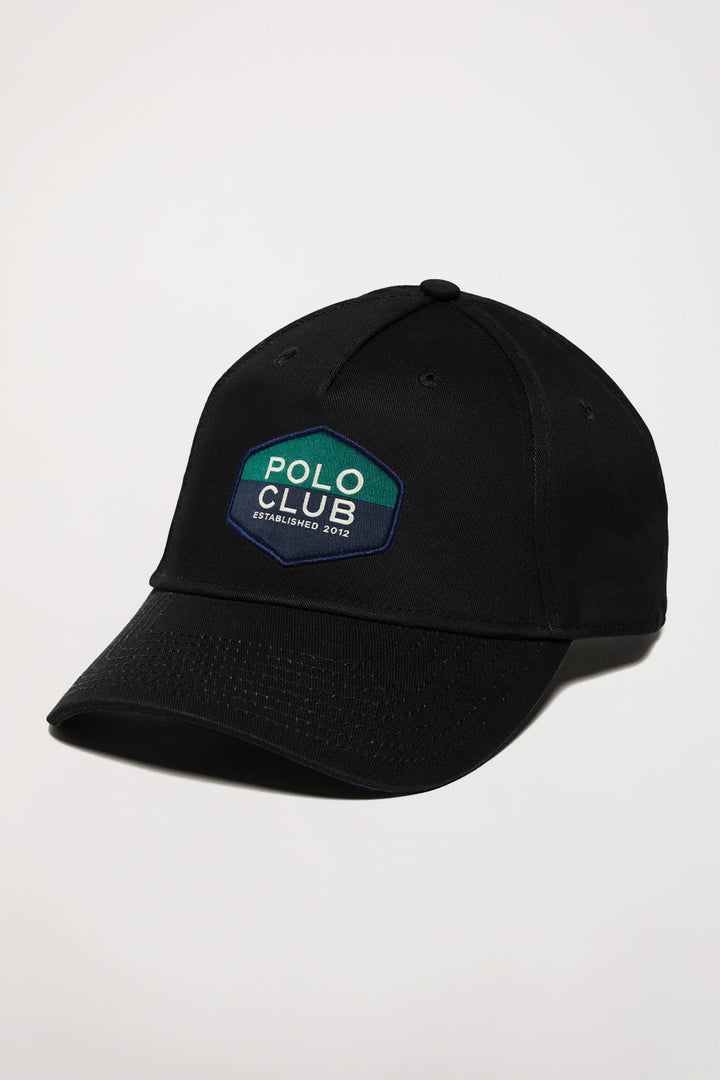Gorra beisbolera negra con logo