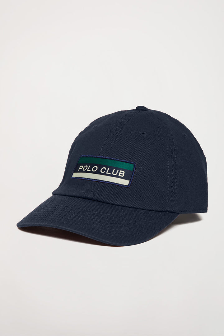 Gorra azul marino de béisbol con parche con logo