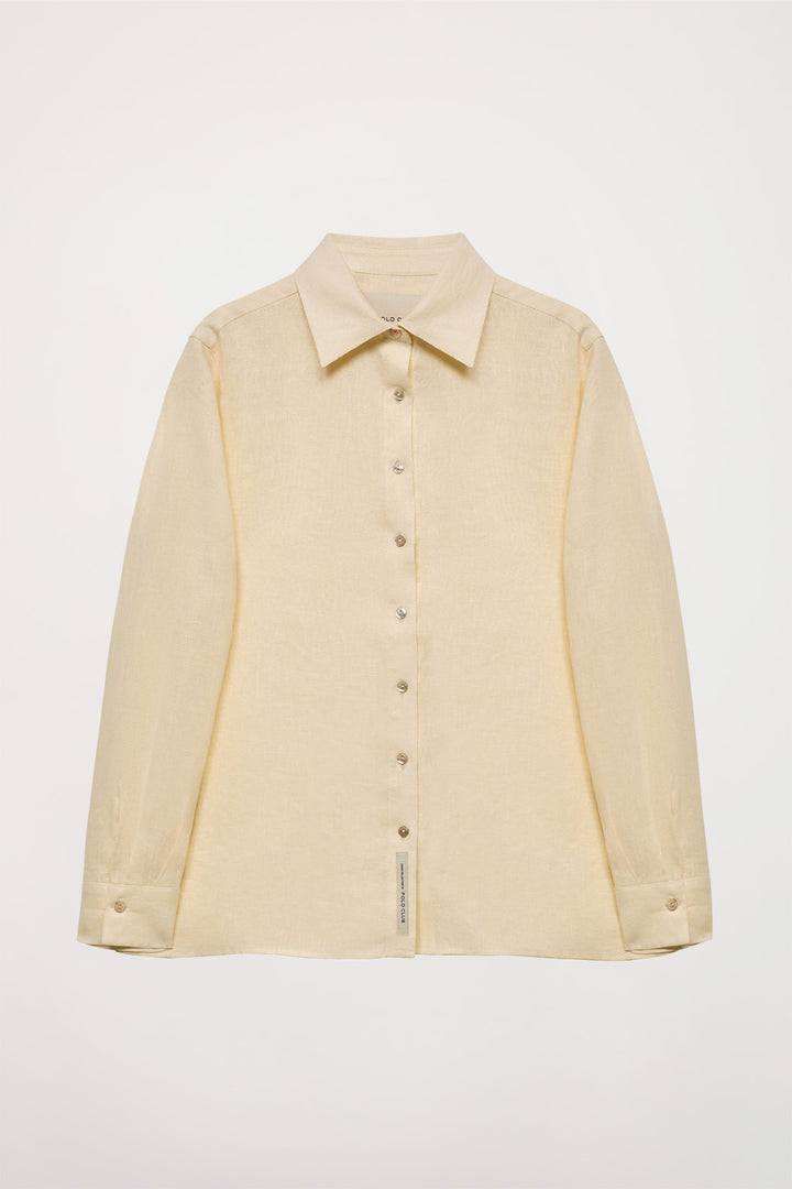 Camisa de lino beige con detalle bordado