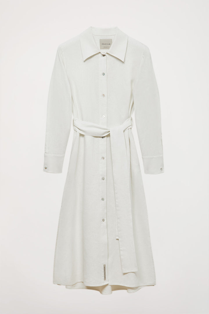 Vestido midi de lino blanco con detalle bordado