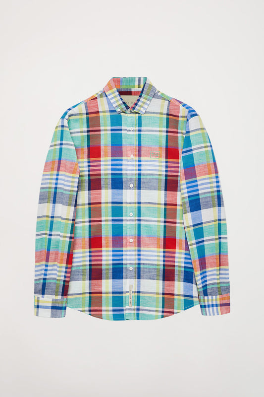 Camisa regular aos quadrados com gola abotoada e logótipo bordado
