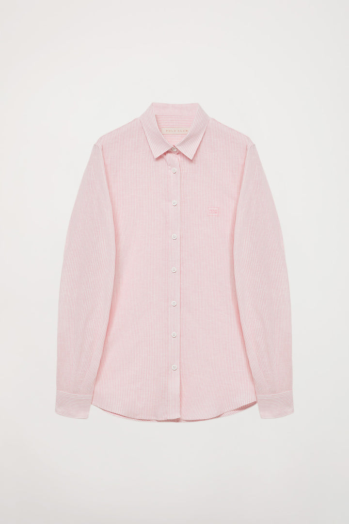 Pink thousand striped shirt with chest embroidered detail