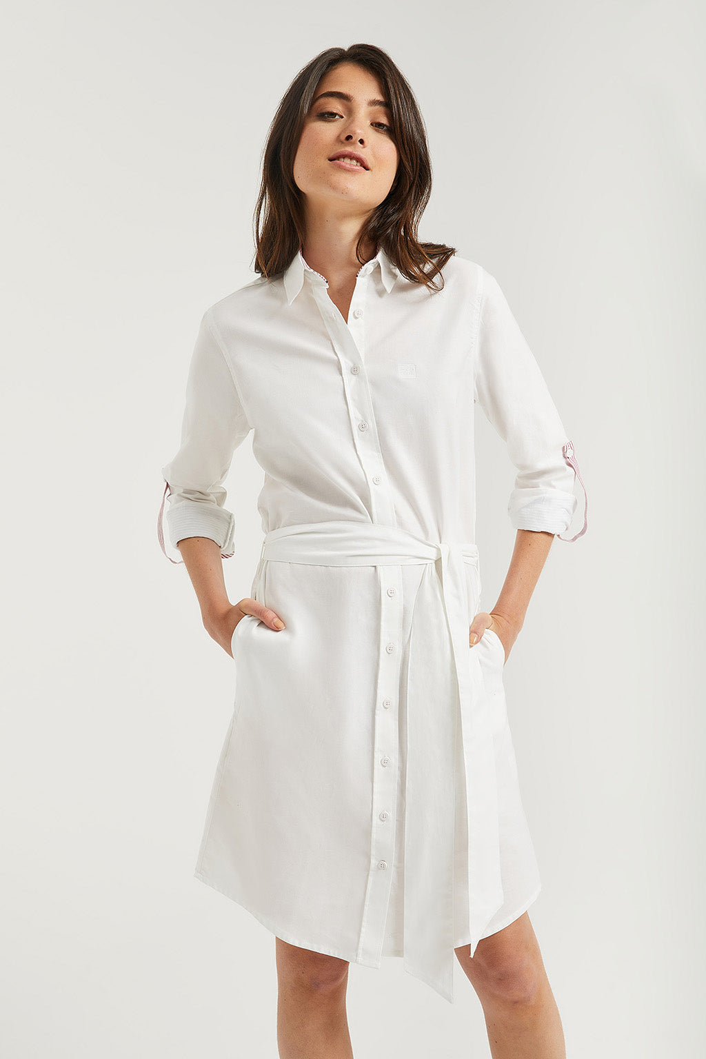 Vestido camisero blanco manga larga con detalle – Polo Club