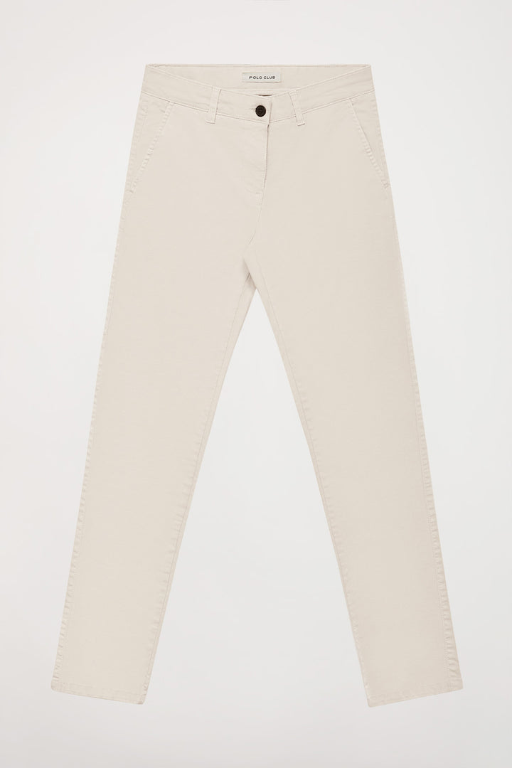 Pantalón chino Slim fit ecru con detalle Polo Club