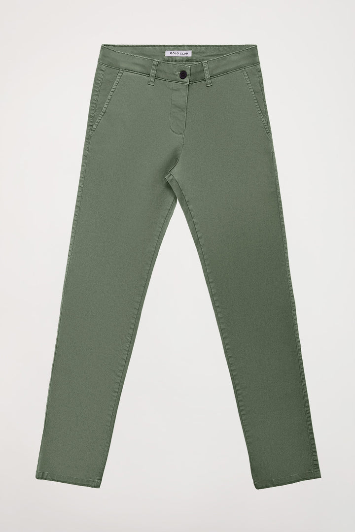 Calças chino Slim fit verdes com pormenor Polo Club