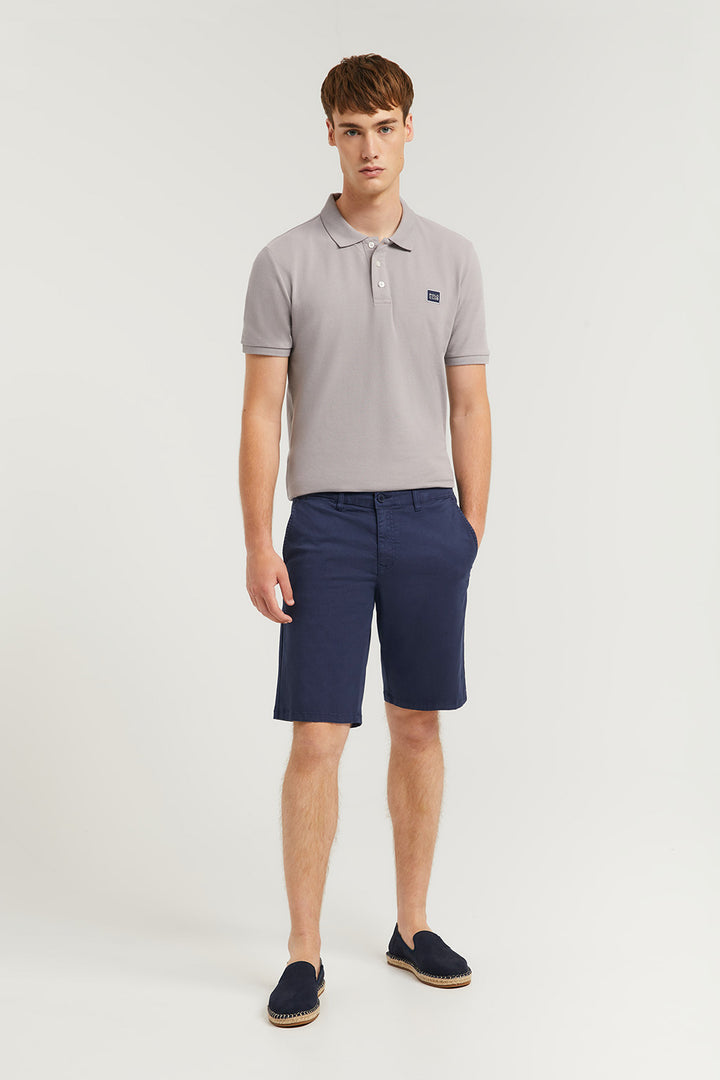 Navy-blue relaxed-fit shorts with embroidered logo