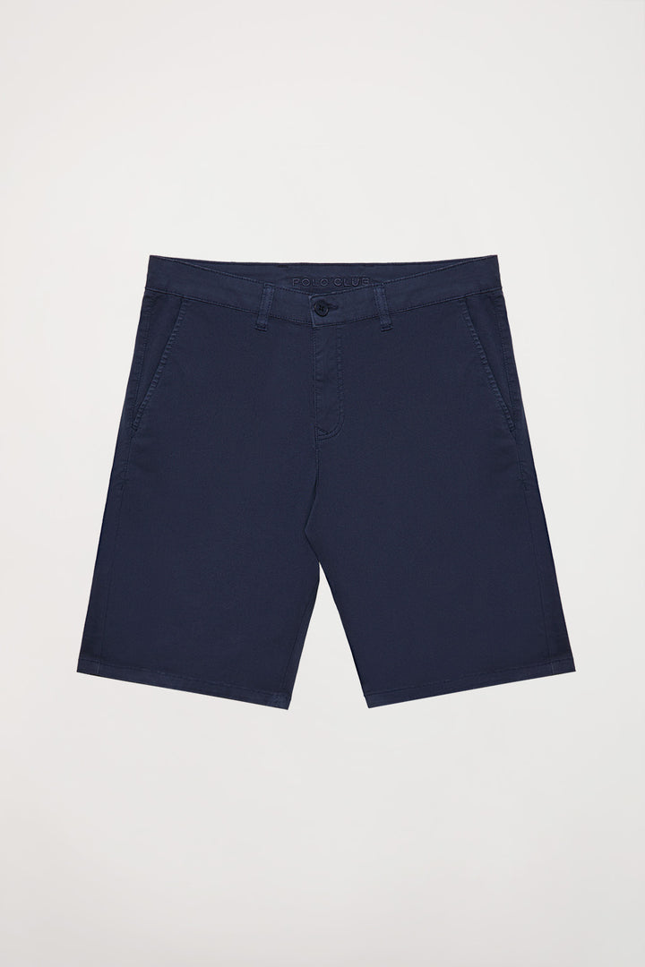 Navy-blue relaxed-fit shorts with embroidered logo