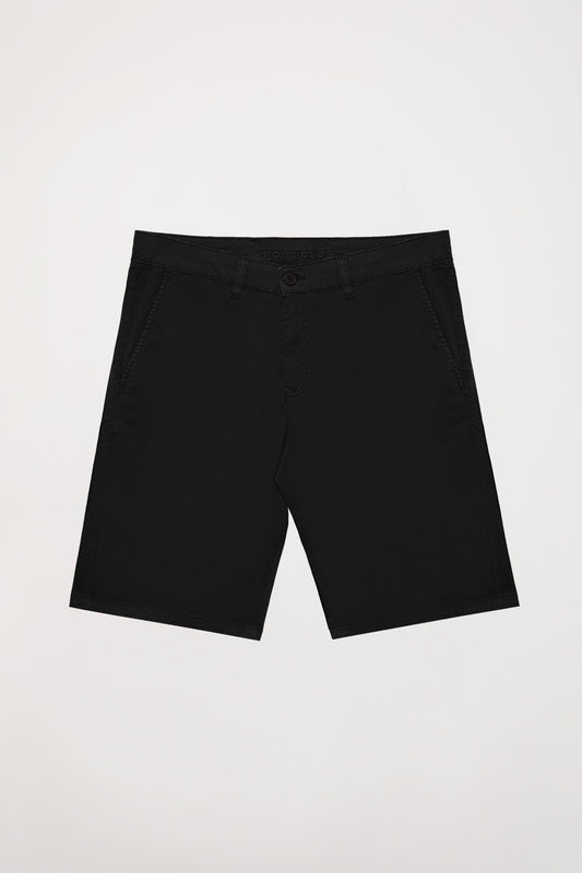 Black relaxed bermuda shorts with embroidered logo