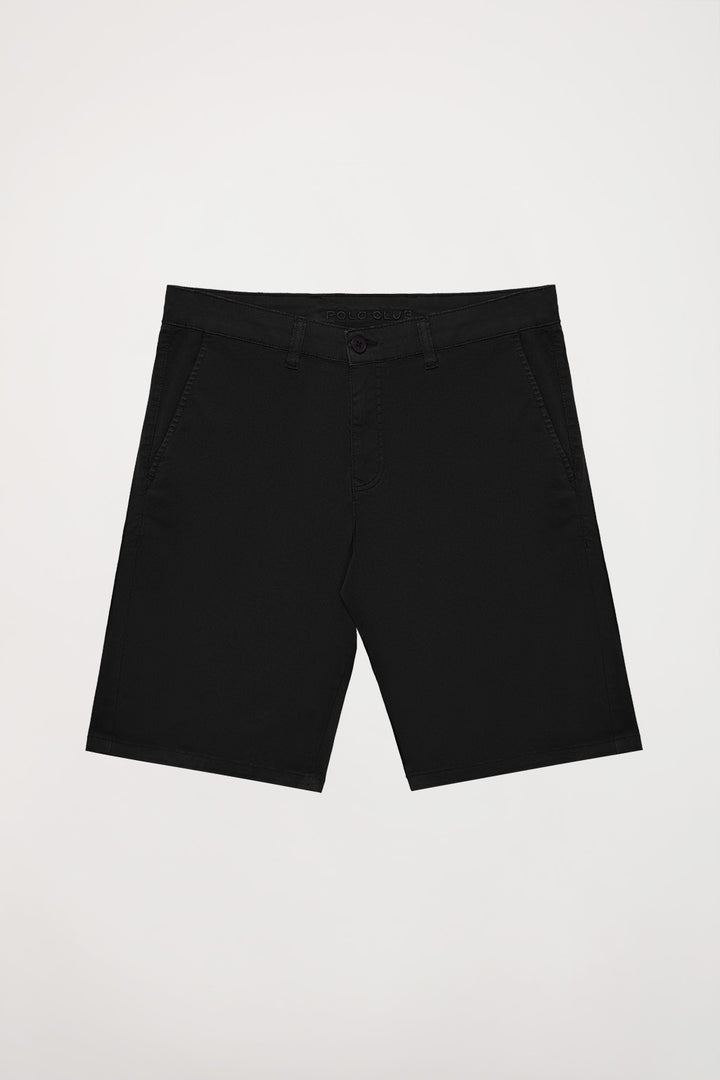 Black relaxed bermuda shorts with embroidered logo