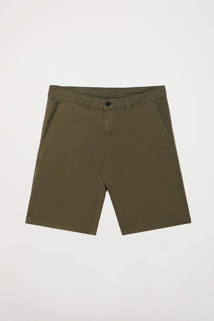 Olive-green relaxed bermuda shorts with embroidered logo