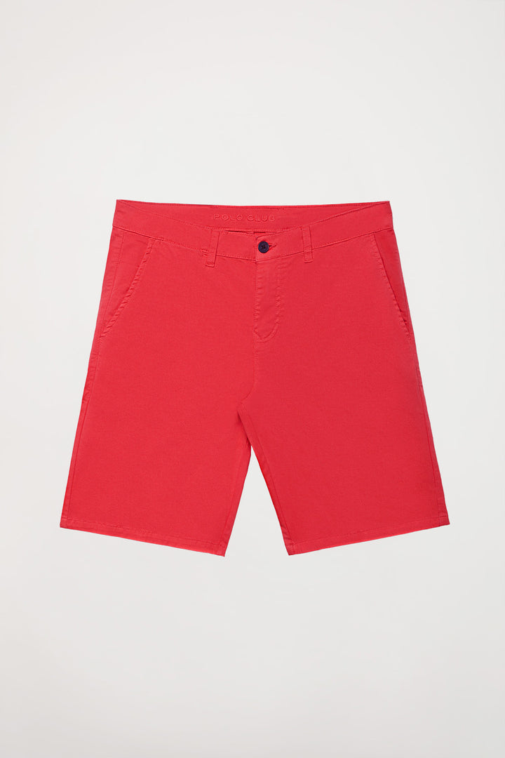 Red relaxed bermuda shorts with embroidered logo