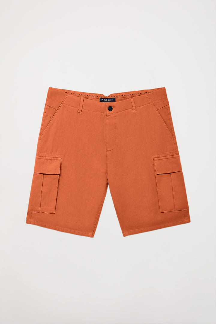 Earth-brown cargo shorts with embroidered logo