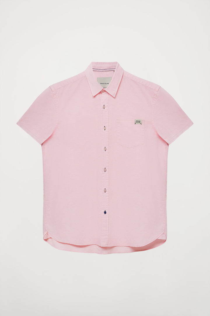 Camisa rosa de lino con bolsillo en el pecho