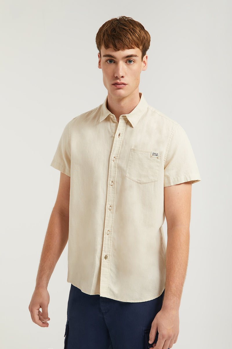 Polo Club Camisa Polo Lino Camicia Uomo Misto Lino Manica Lunga