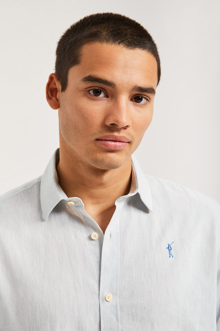Camisa azul de lino-algodón con bordado Rigby Go