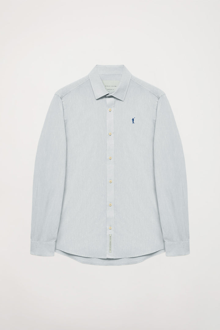 Camisa azul de lino-algodón con bordado Rigby Go