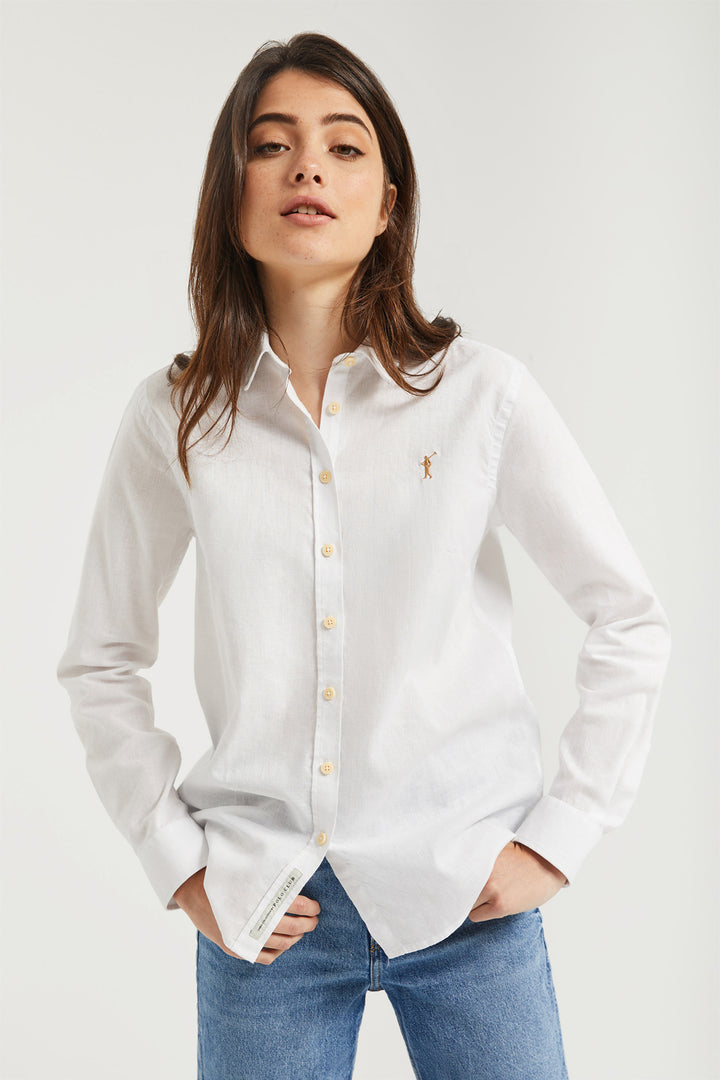 Camisa branca de linho-algodão com pormenor bordado Rigby Go