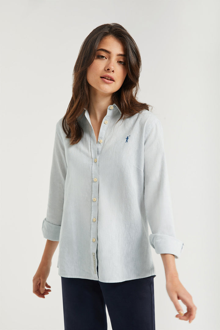 Camisa azul de lino-algodón con detalle bordado Rigby Go