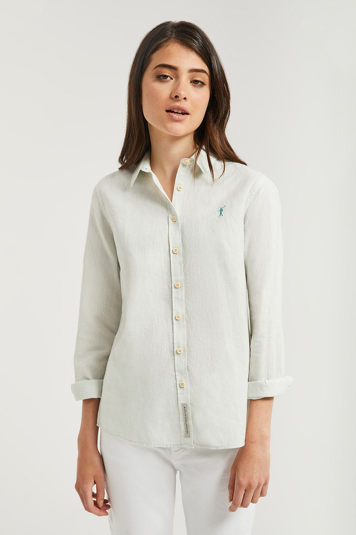 Camisa verde menta de lino-algodón con detalle bordado Rigby Go