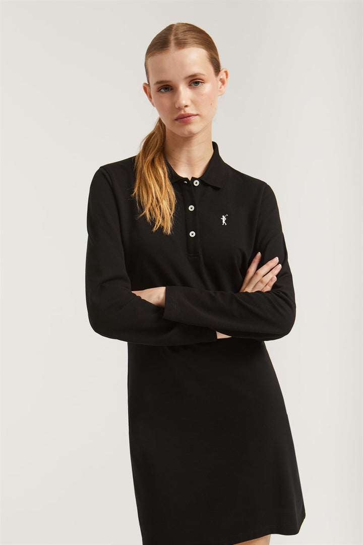 Vestido tipo polo em piqué preto com bordado Rigby Go