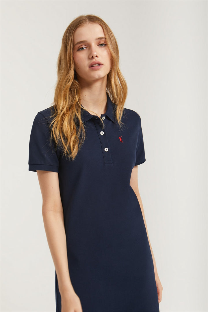 Vestido tipo polo de manga curta azul marinho com bordado Rigby Go