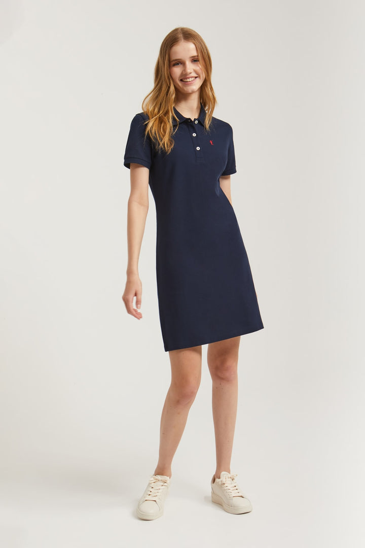 Vestido tipo polo de manga curta azul marinho com bordado Rigby Go