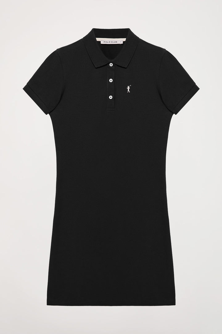 Black short-sleeve popover dress with Rigby Go embroidery