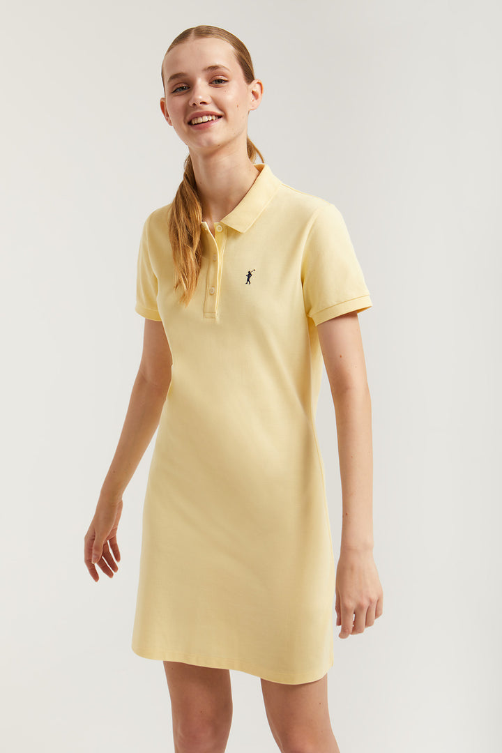 Vestido tipo polo de manga curta amarelo com bordado Rigby Go