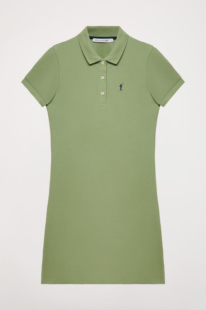 Green short-sleeve popover dress with Rigby Go embroidery