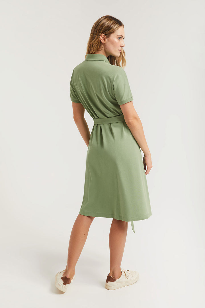 Vestido midi verde com logótipo bordado no mesmo tom