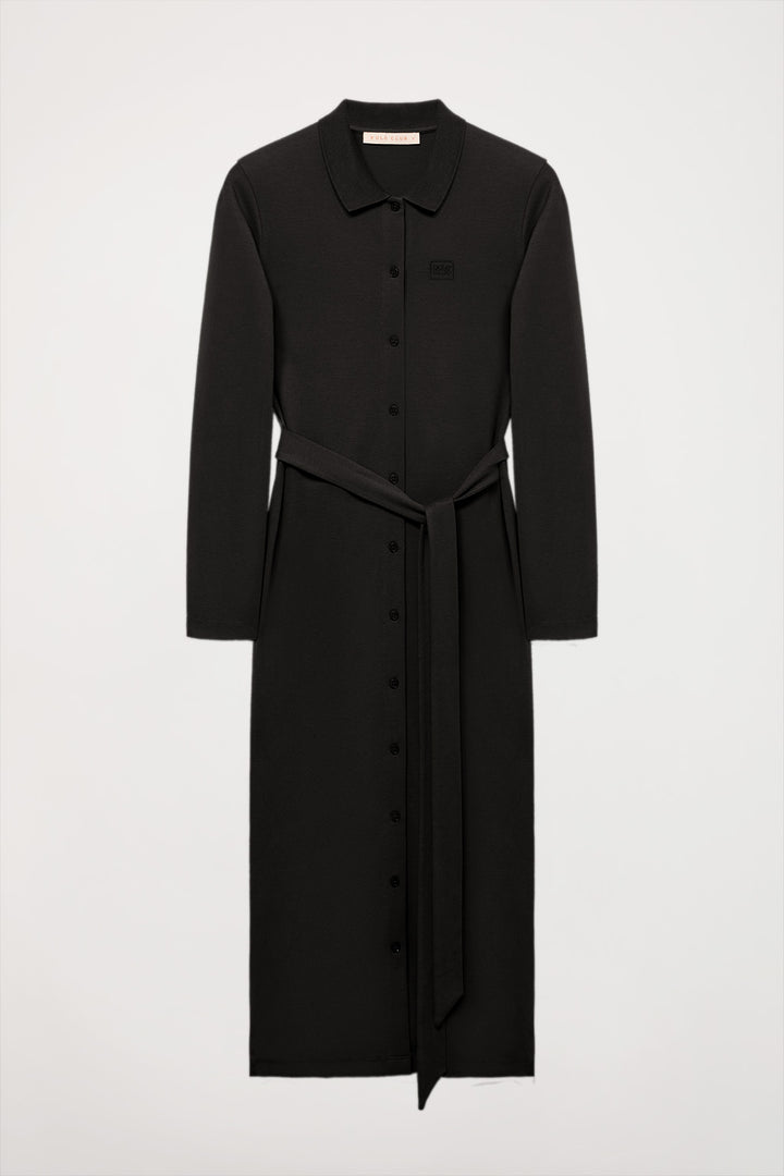 Vestido de manga larga negro con logo bordado al tono