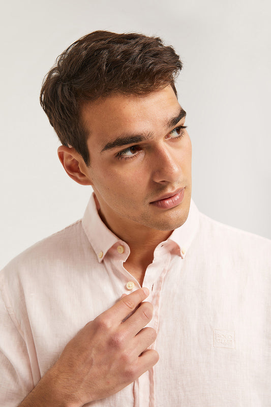 Light-pink linen shirt with embroidered logo