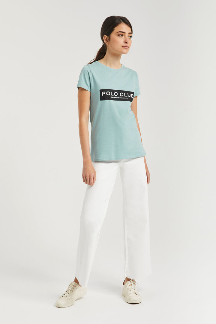 Camiseta azul con print en block Polo Club