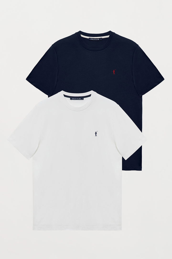 Pack de duas t-shirts básicas de manga curta em azul marinho e branco e logótipo bordado