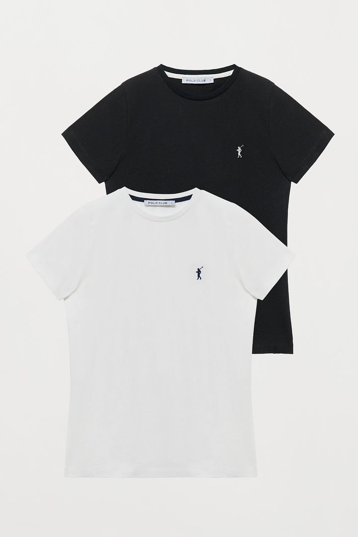 Pack de dos camisetas básicas blanca y negra con logo Rigby Go