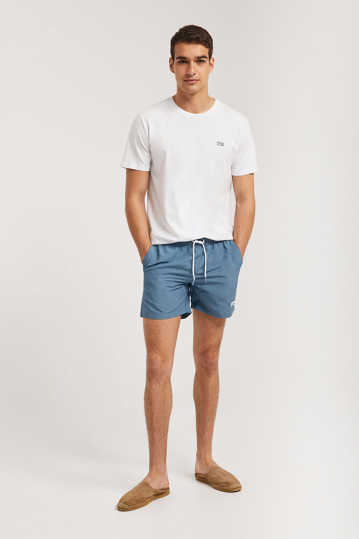 Calções de banho em azul denim com pormenor Polo Club