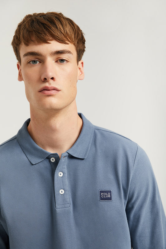 Denim-blue long-sleeve polo shirt with Polo Club detail