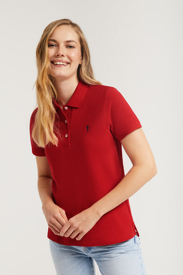 Polo de manga corta piqué rojo oscuro con logo Rigby Go