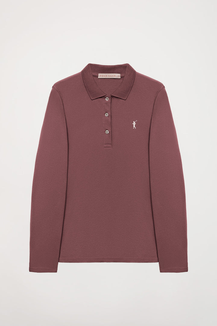 Taupe long-sleeve pique polo shirt with Rigby Go logo