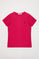 Fuchsia short-sleeve basic tee with Rigby Go logo