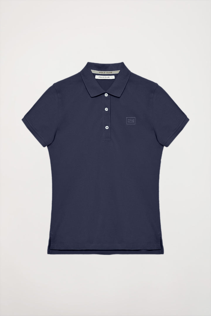Navy-blue short-sleeve pique polo shirt with Polo Club logo