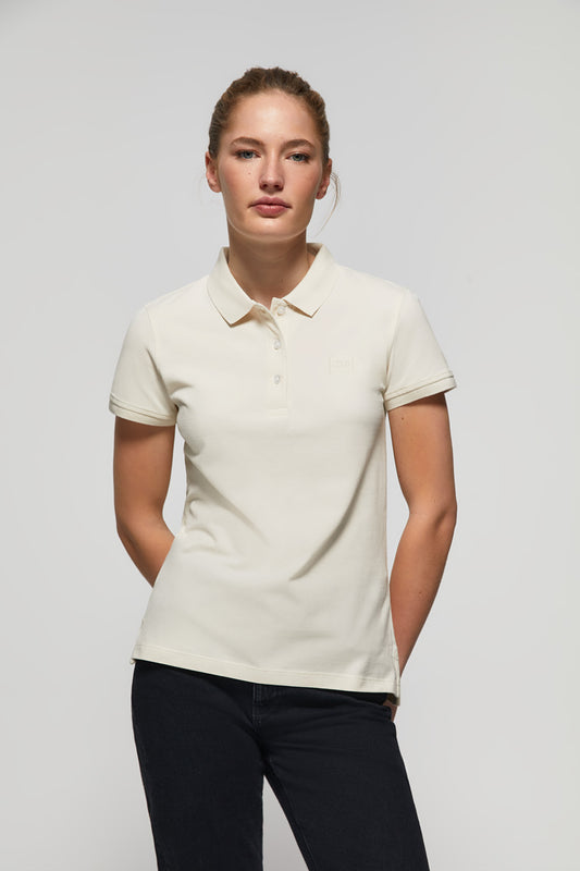 Beige short-sleeve pique polo shirt with Polo Club logo