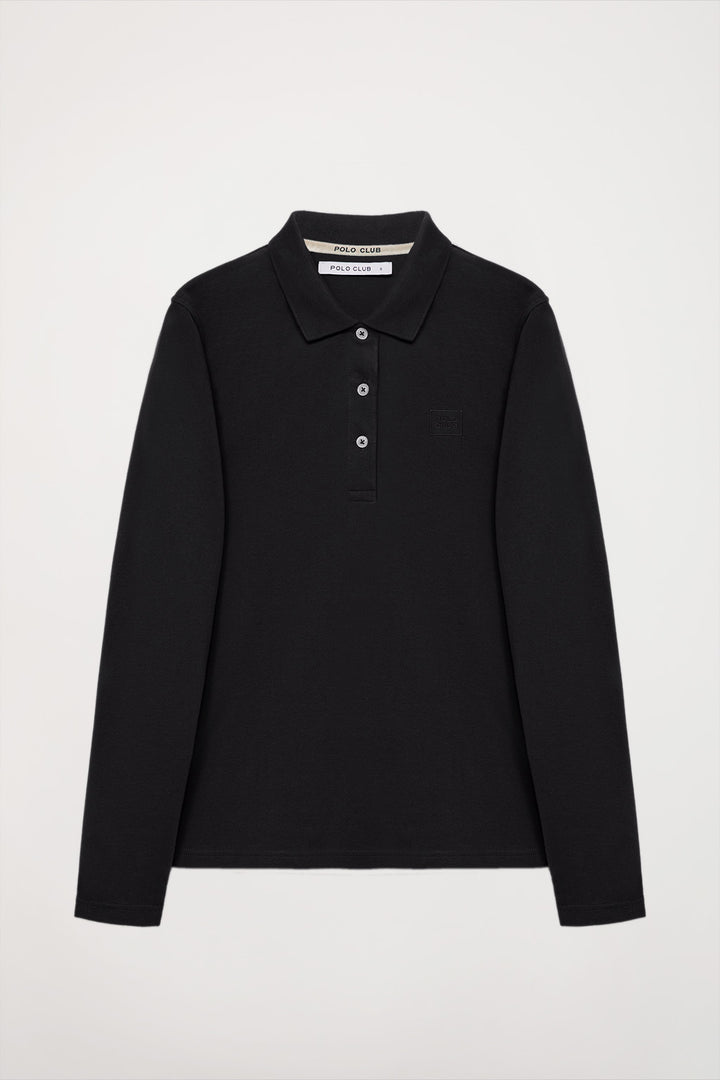 Black long-sleeve pique polo shirt with Polo Club logo