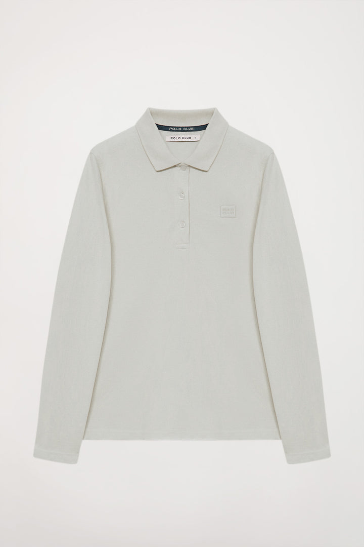 Light-grey long-sleeve pique polo shirt with Polo Club logo