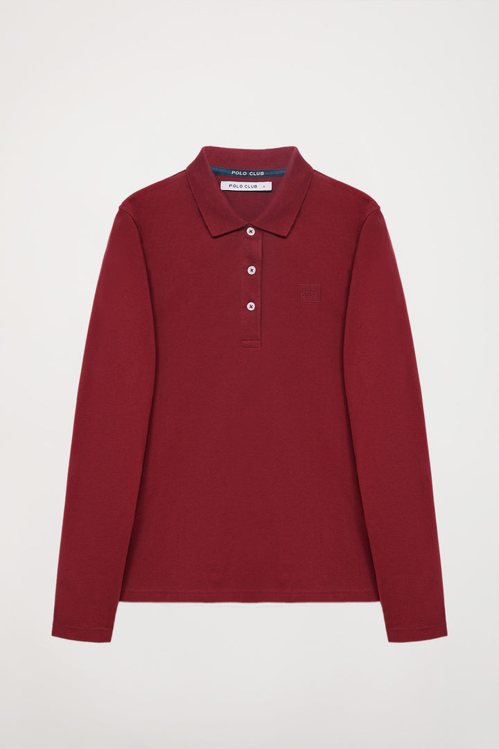 Polo de manga larga piqué burdeos con logo Polo Club