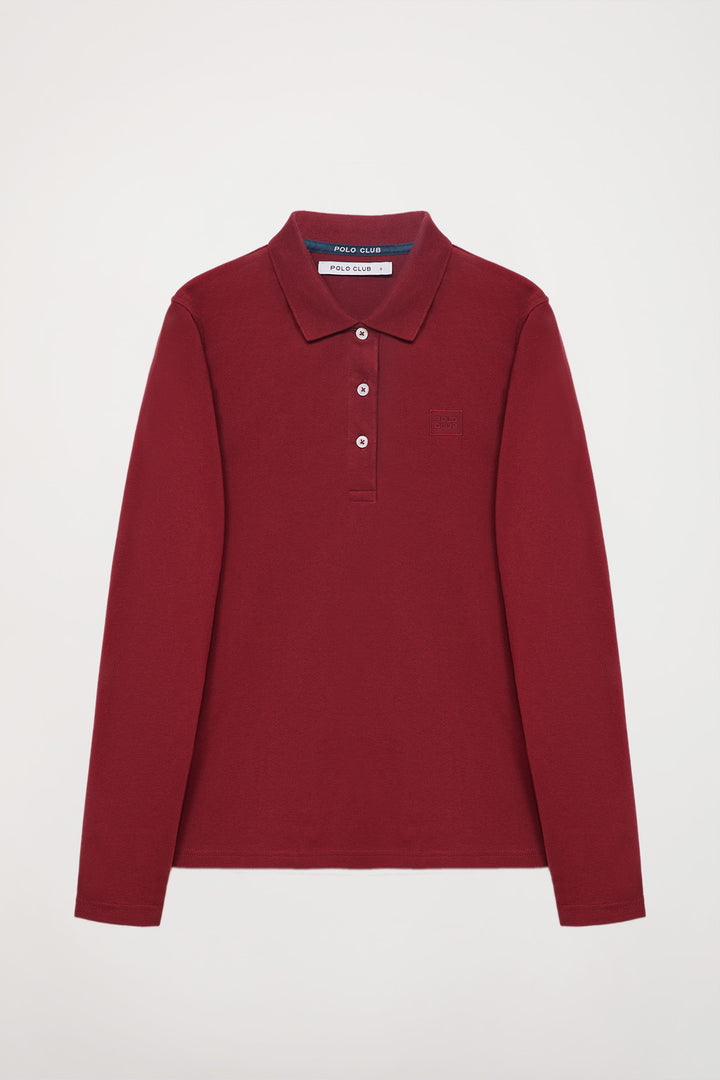 Burgundy long-sleeve pique polo shirt with Polo Club logo