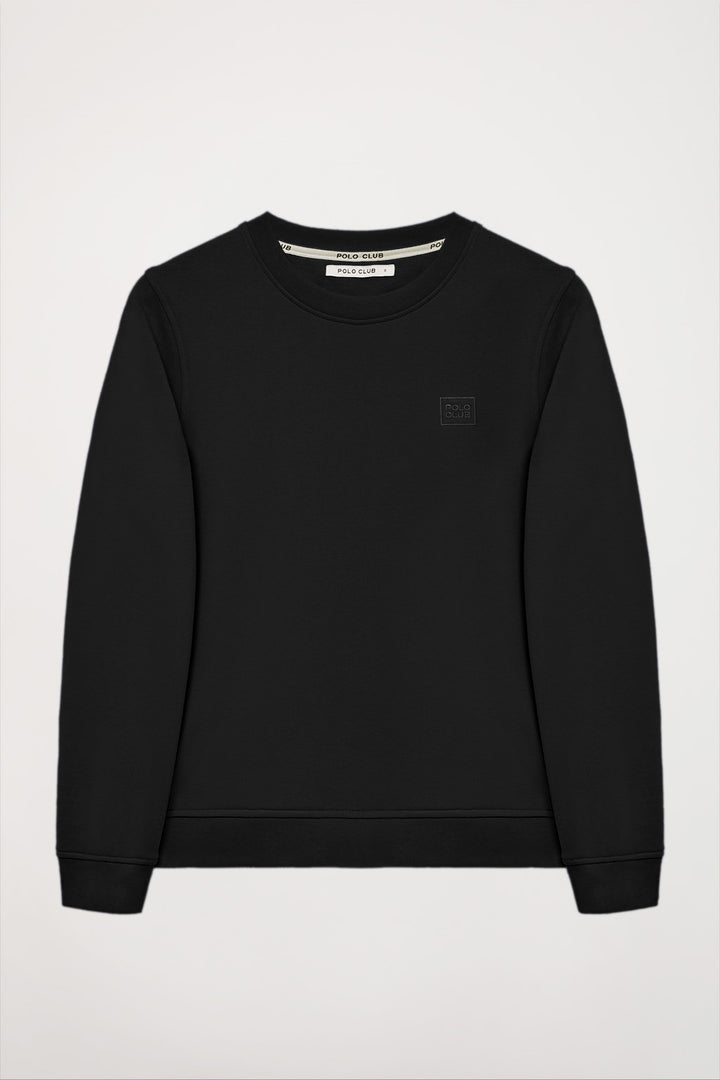 Sweatshirt básica preta com decote redondo com logótipo Polo Club